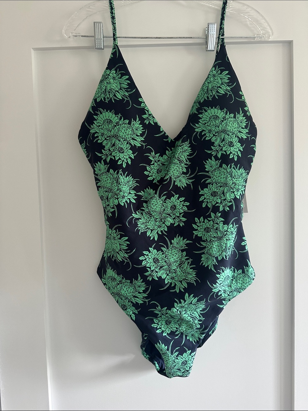 JCrew dark blue, green print One-Piece Swimsuit with Green Floral Print